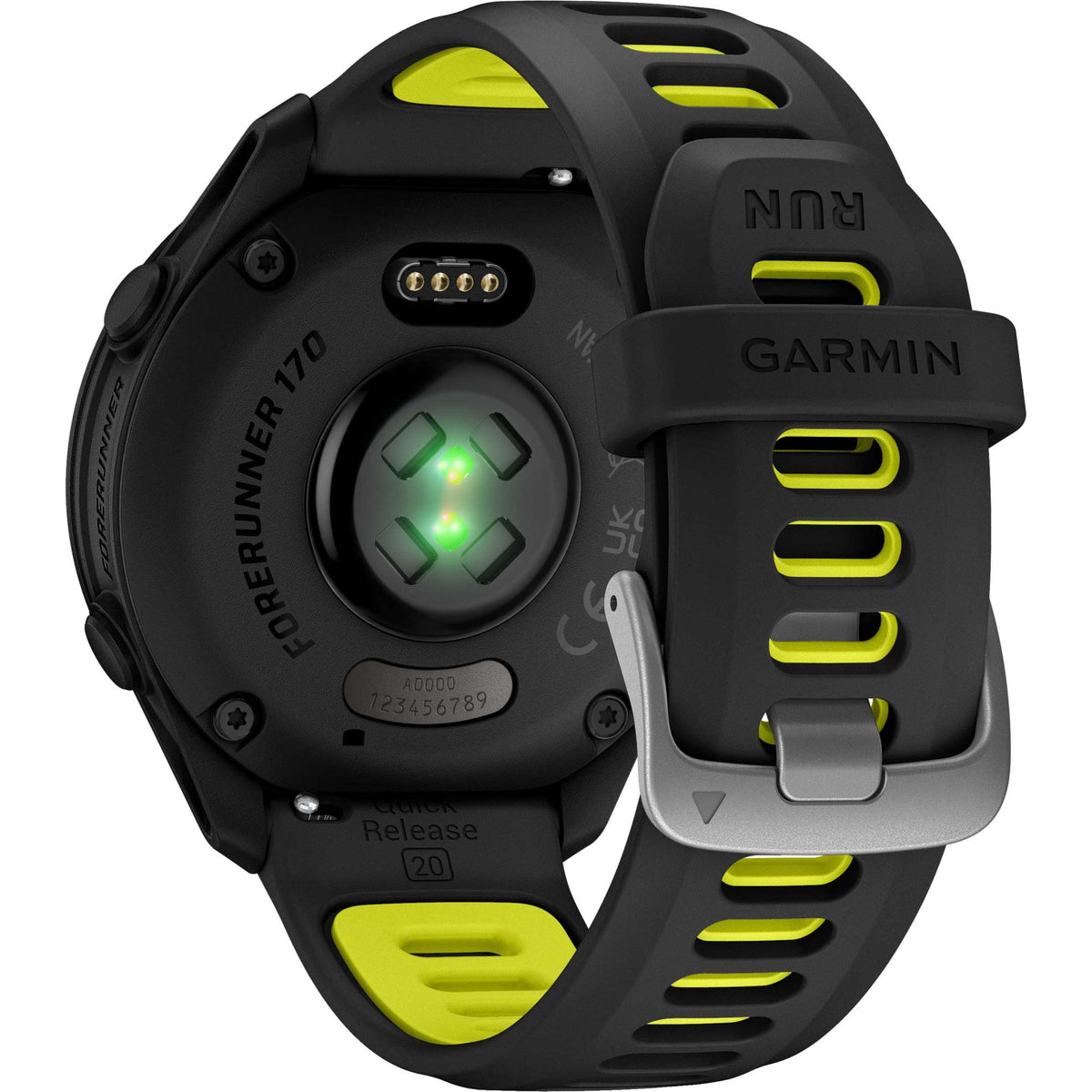 Garmin Forerunner 170 Music Schwarz – GPS-Laufuhr mit Musik, AMOLED-Display & 20 mm Quick Release Amp Yellow