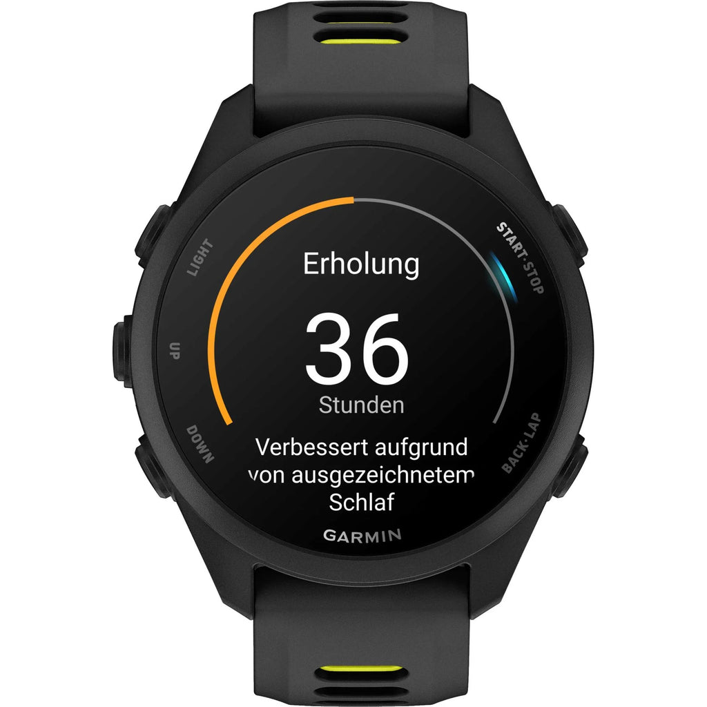 Garmin Forerunner 170 Music Schwarz – GPS-Laufuhr mit Musik, AMOLED-Display & 20 mm Quick Release Amp Yellow