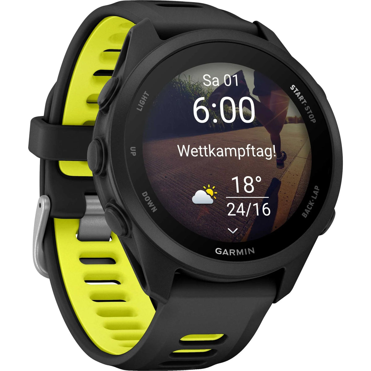 Garmin Forerunner 170 Music Schwarz – GPS-Laufuhr mit Musik, AMOLED-Display & 20 mm Quick Release Amp Yellow