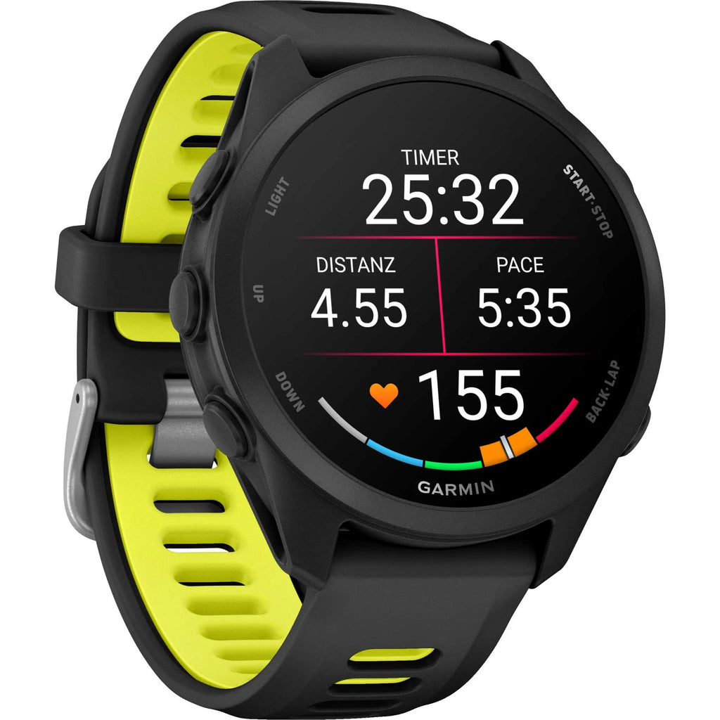 Garmin Forerunner 170 Music Schwarz – GPS-Laufuhr mit Musik, AMOLED-Display & 20 mm Quick Release Amp Yellow