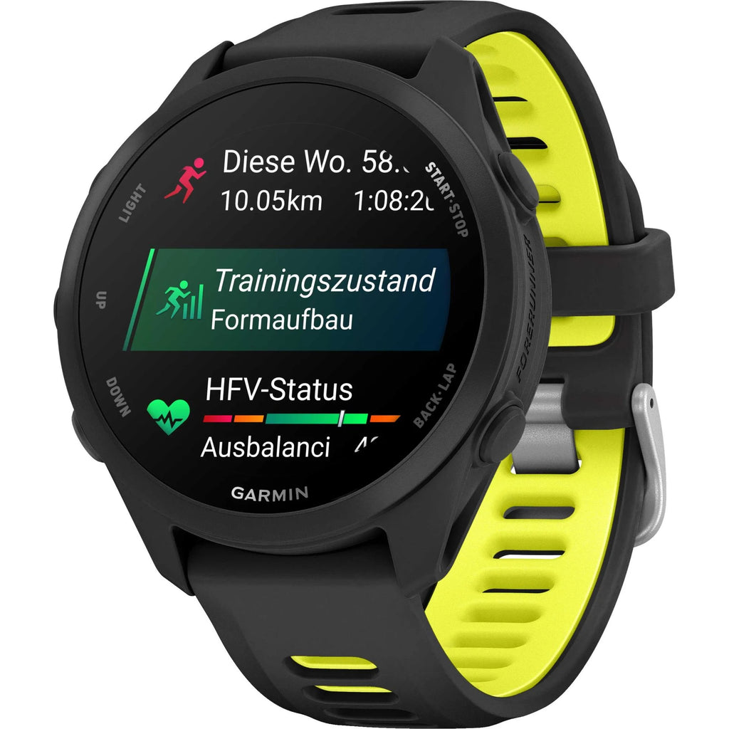 Garmin Forerunner 170 Music Schwarz – GPS-Laufuhr mit Musik, AMOLED-Display & 20 mm Quick Release Amp Yellow